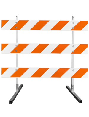 Power Post Uprights with Square Steel Feet Type 3 Barricade with 6' Plastic Rails