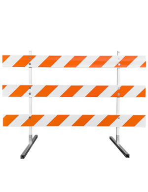 Power Post Uprights with Square Steel Feet Type 3 Barricade with 8' Plastic Rails