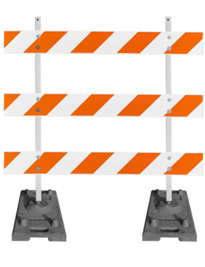 Power Post Uprights with Rubber Ballast Feet Type 3 Barricade with 6' Plastic Rails