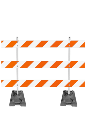 Power Post Uprights with Rubber Ballast Feet Type 3 Barricade with 8' Plastic Rails