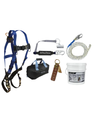 FallTech Roofer's Kit with Hinged Reusable Anchor, Trailing Rope Adjuster and Large Bag