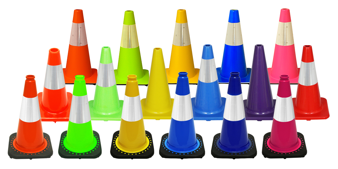 Multicolored traffic cones