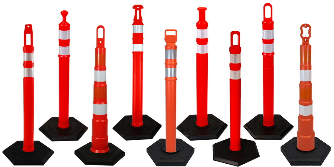 image of three orange plastic channelizer drumbs