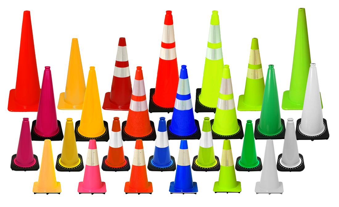 Image of multiple colored cones