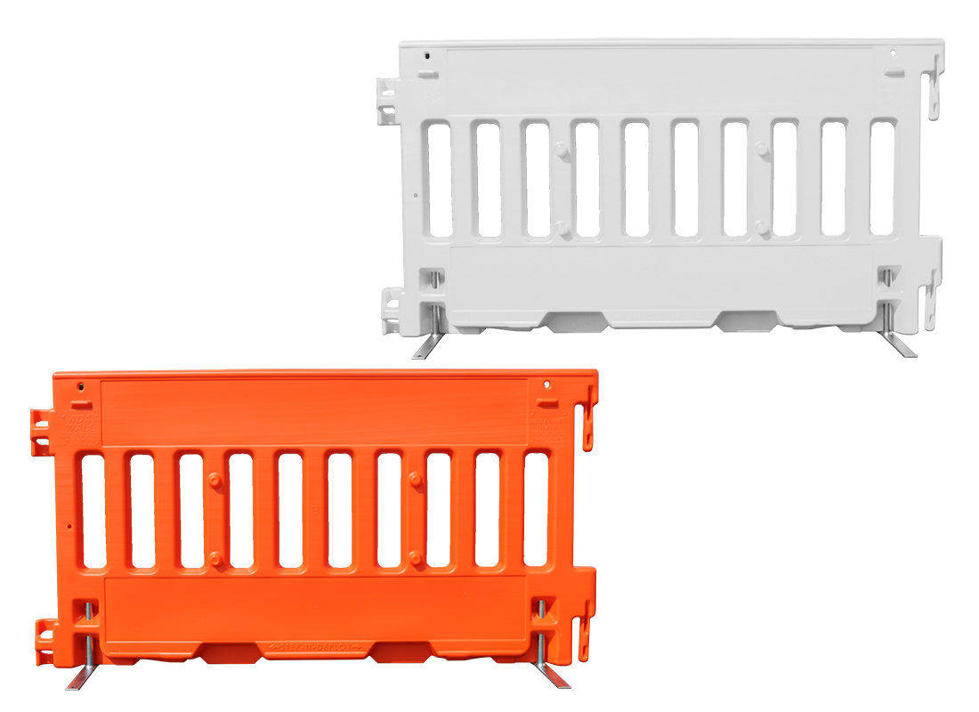 Orange and white pedestrian barricade