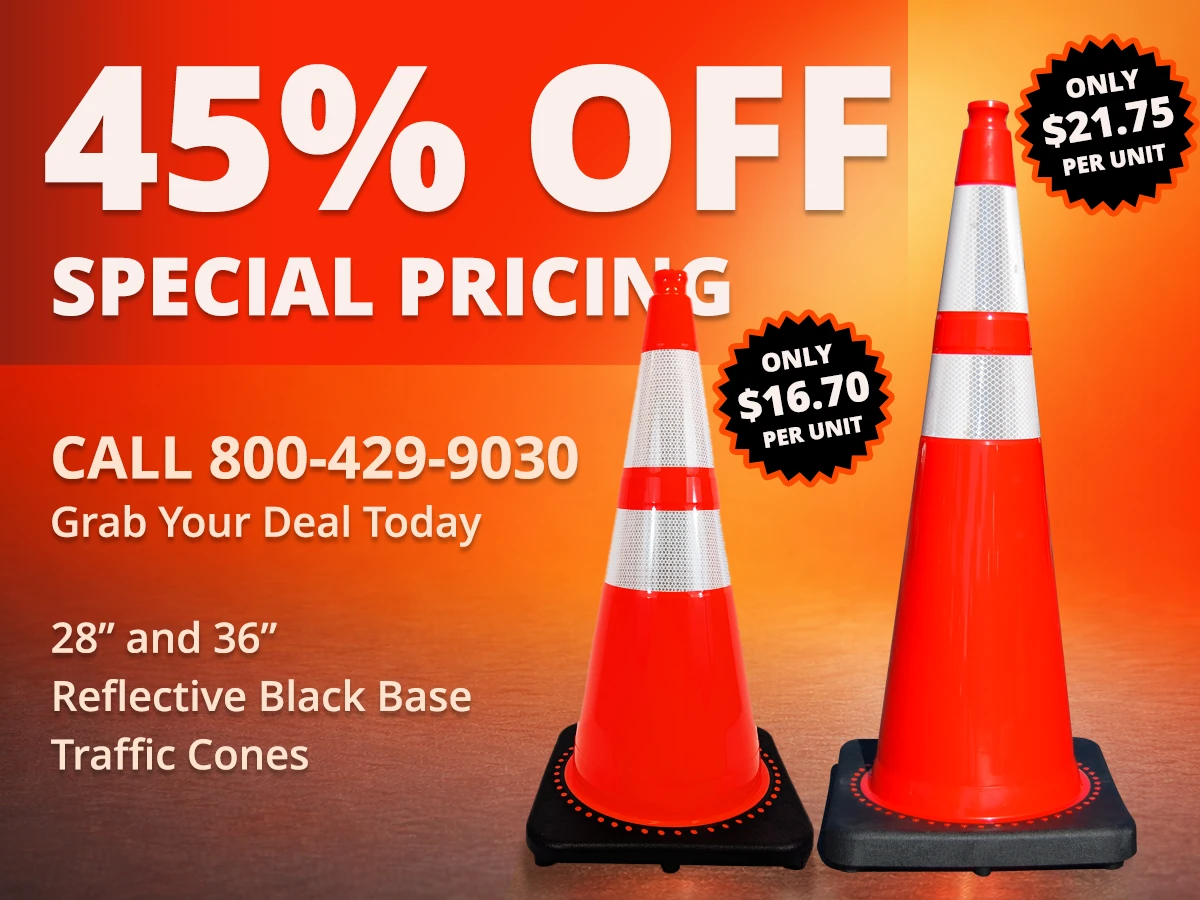 Image 2 cones and a 45 percent off special pricing notice