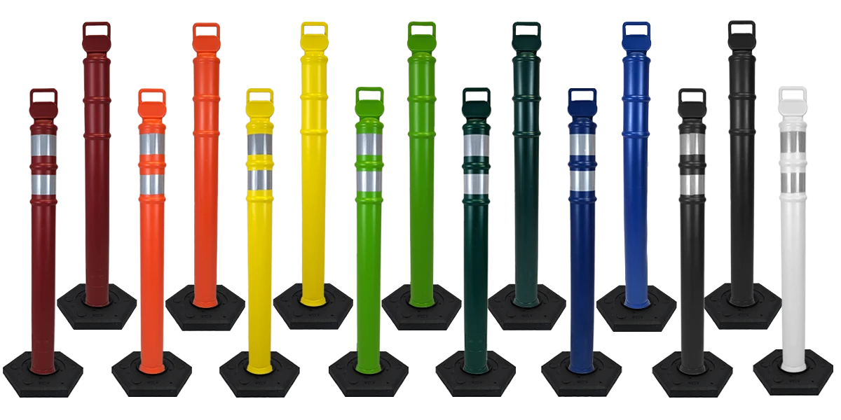 image of multiple delineator tubes in different colors