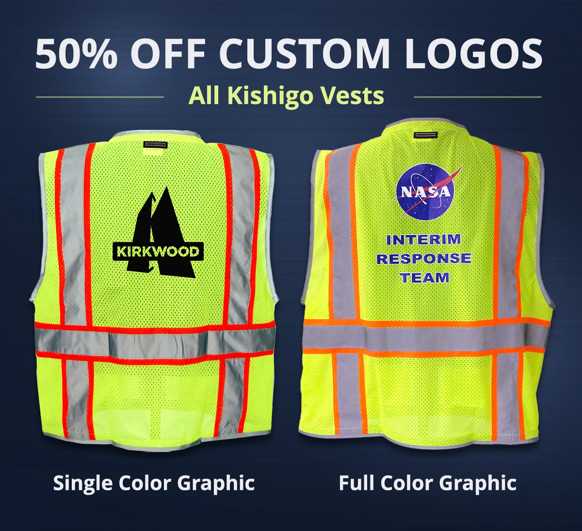 image 2 yellow vests with company logos on the back