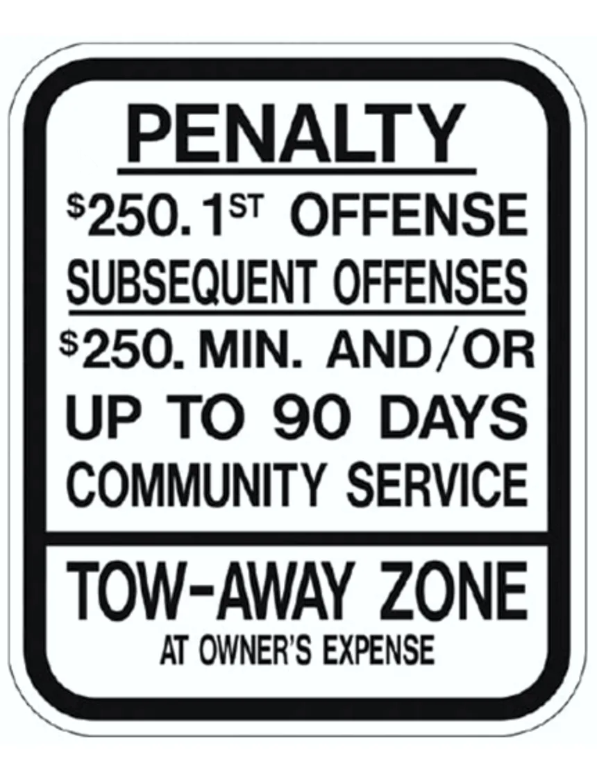 New Jersey Penalty $250 1St Offense ~ Tow-Away Zone Sign | TSS